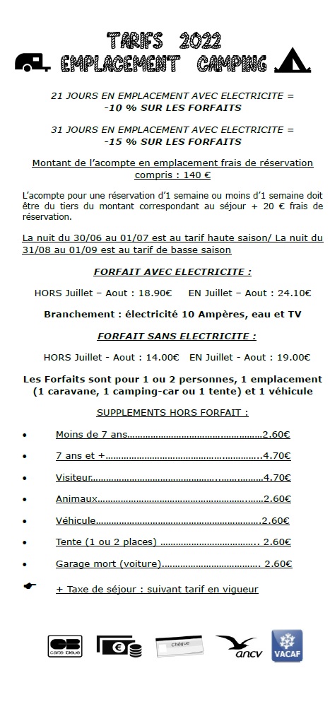 EMPLACEMENT TARIFS