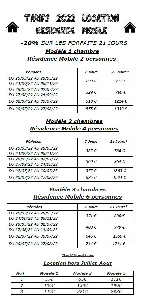 Tarifs mobil-homes